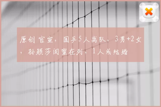 原创 官宣，国乒5人离队，3男+2女，孙颖莎闺蜜在列，1人或结婚